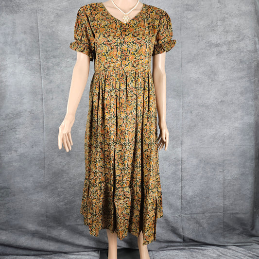 Seaweed Green-Orange Ajrakh Block Frock