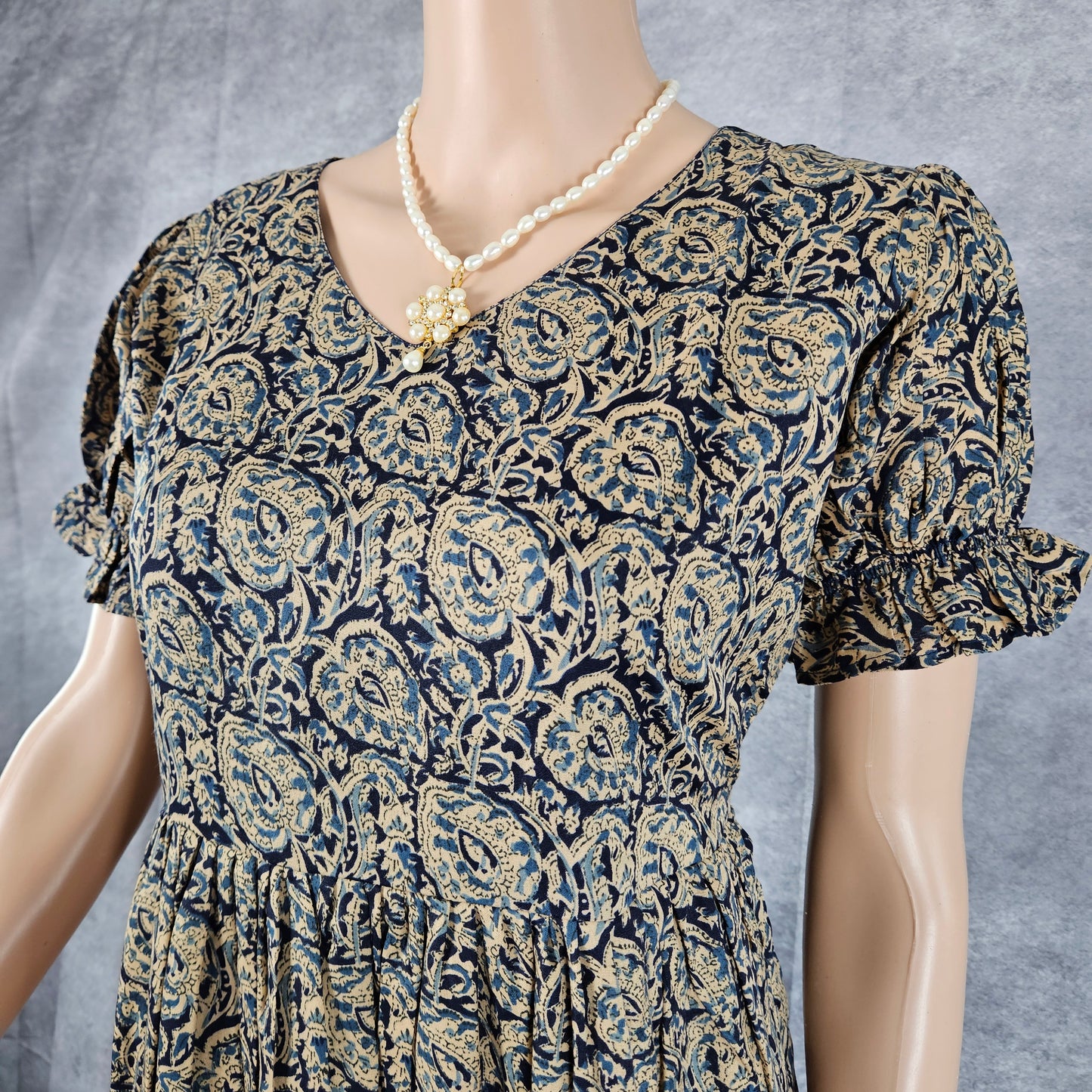 Trypan Blue - Beige Ajrakh Frock