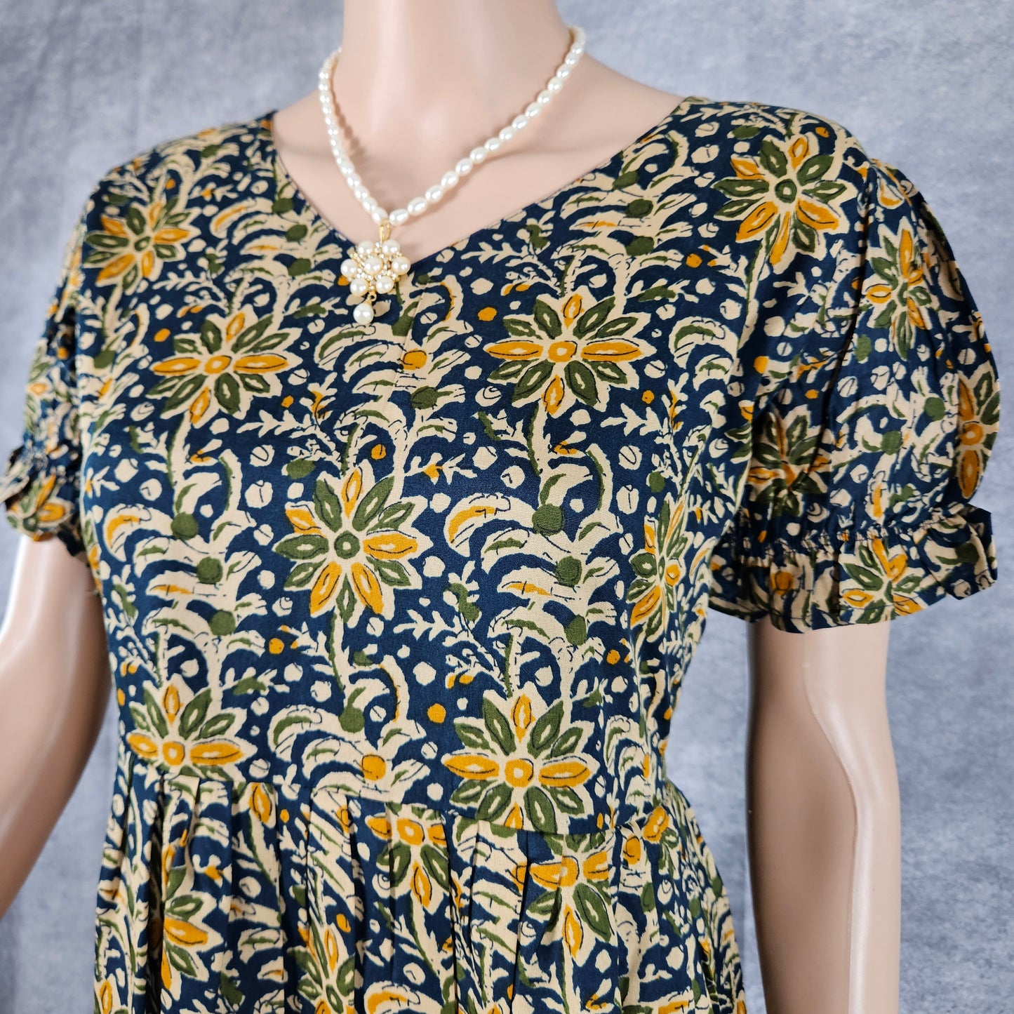 Vivid Blue - Yellow Ajrakh Frock