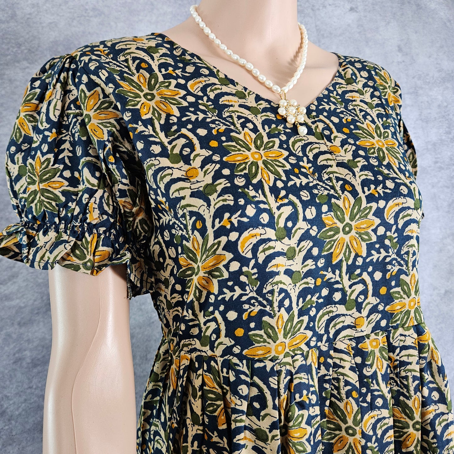Vivid Blue - Yellow Ajrakh Frock