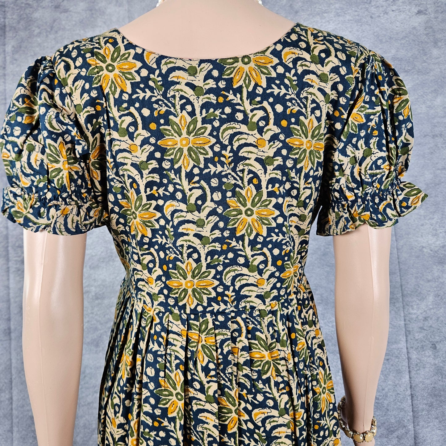 Vivid Blue - Yellow Ajrakh Frock