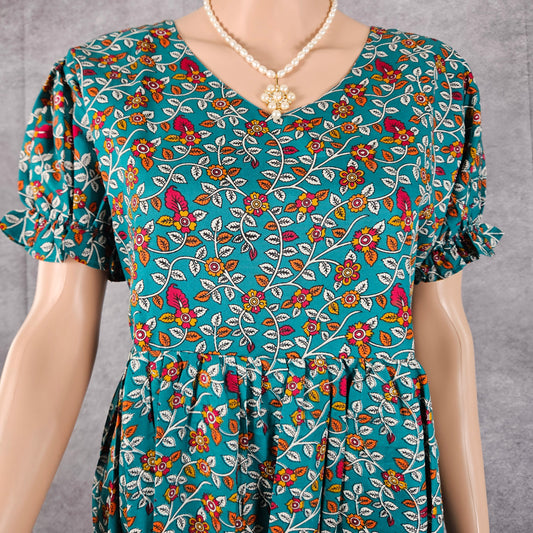 Metallic Blue - Teal Ajrakh Frock