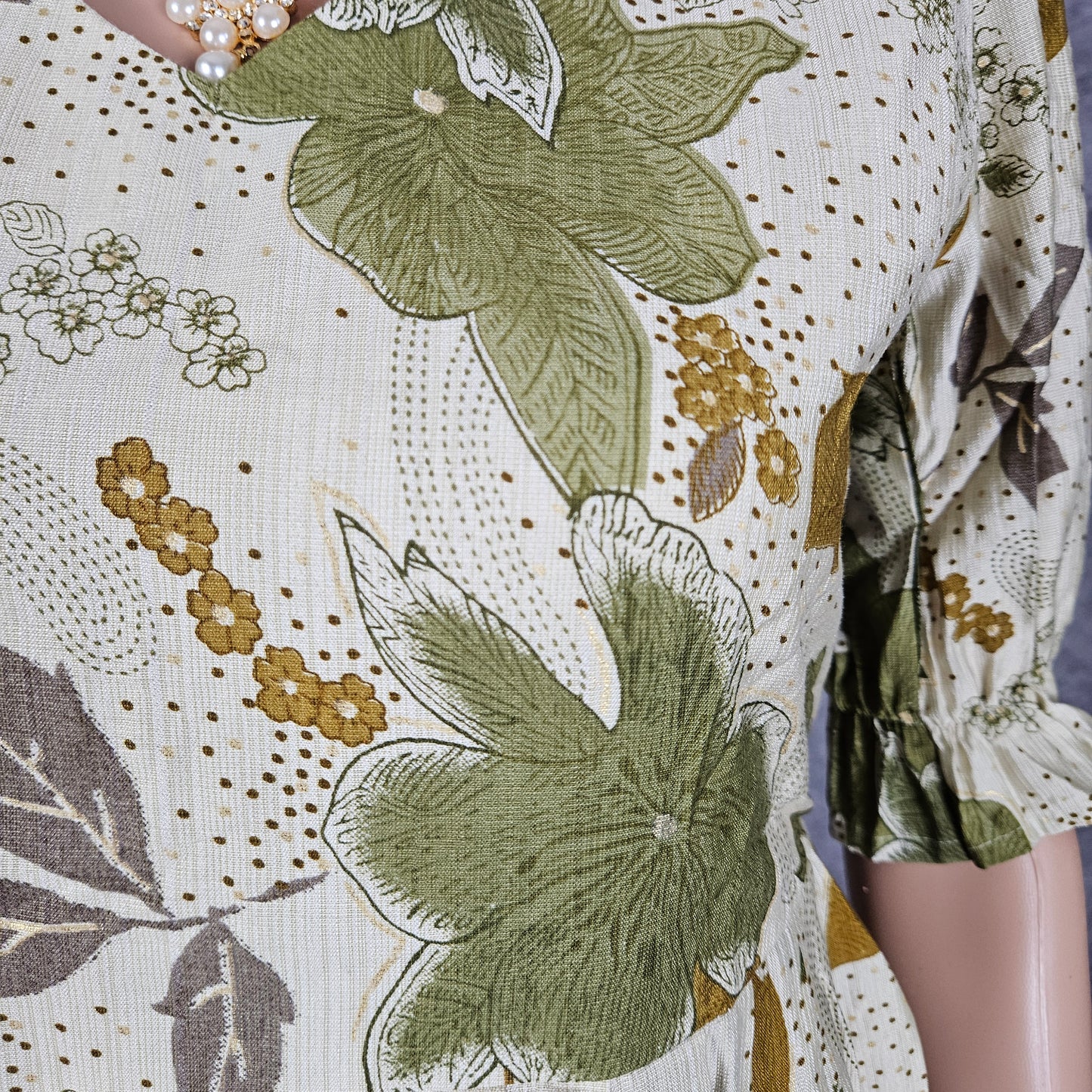 Cream Vertican / Green Floral Frock