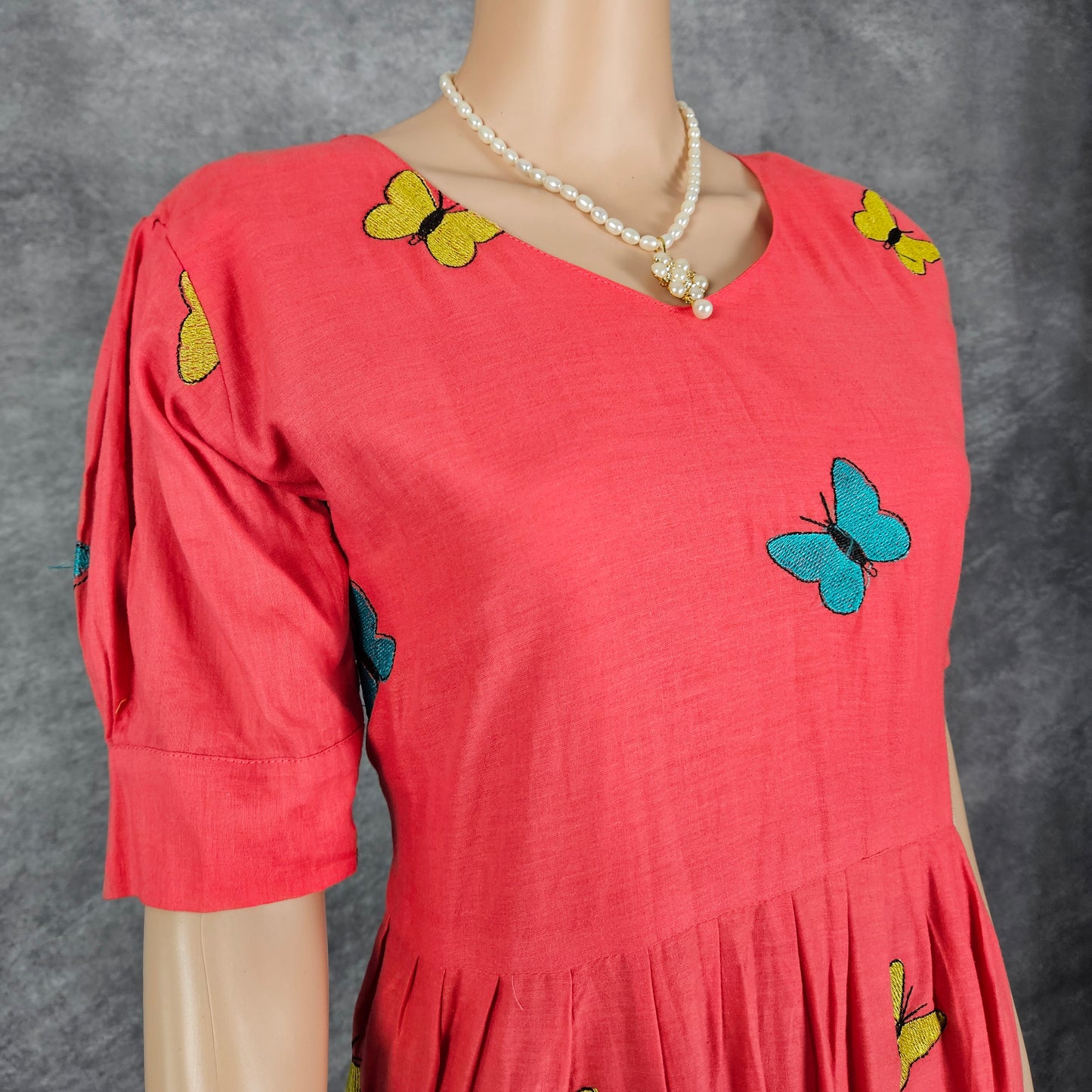 Peach Cotton Swallowtail Butterfly Frock