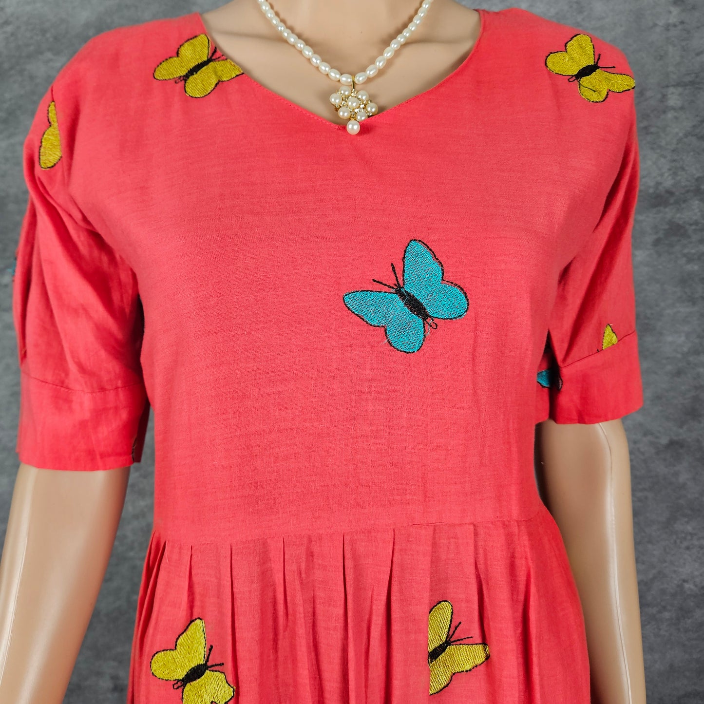 Peach Cotton Swallowtail Butterfly Frock