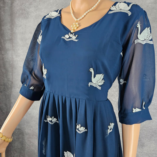 Navy Blue Swan Georgette Frock