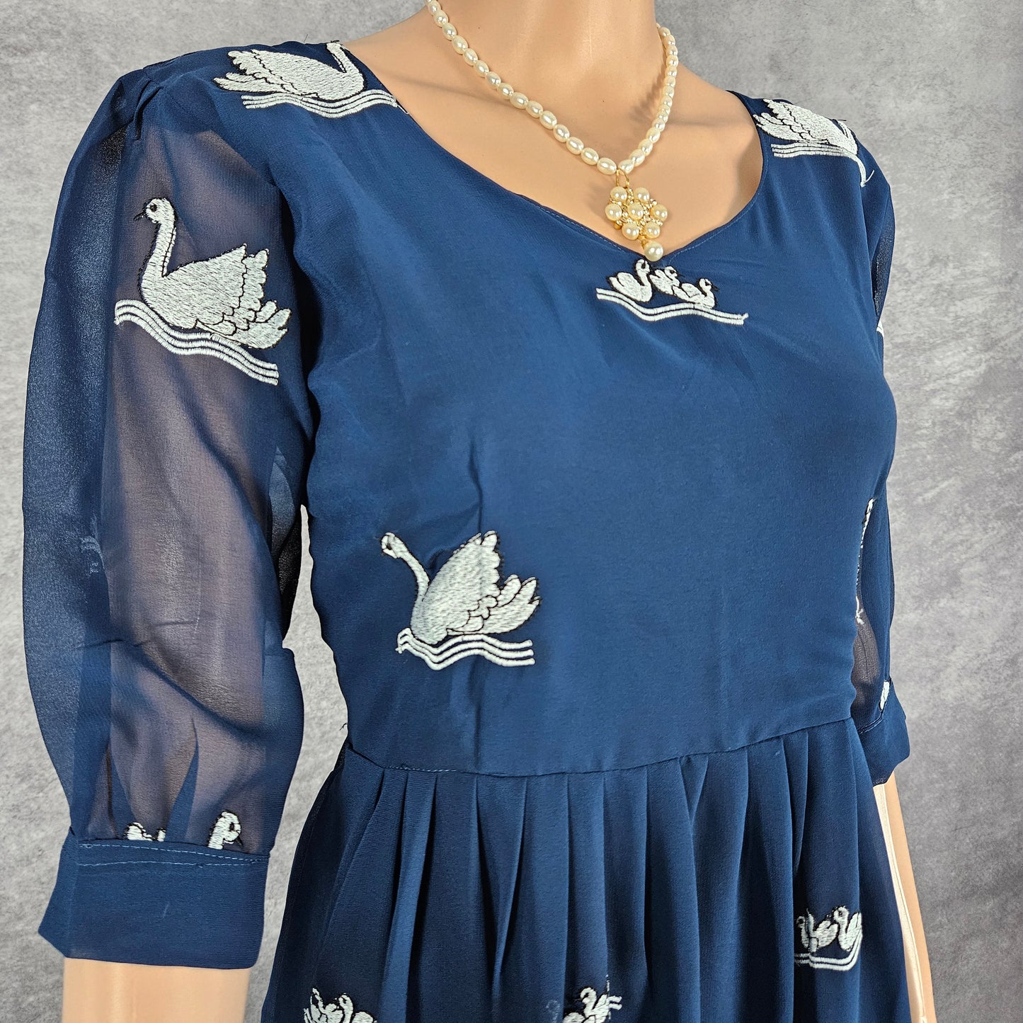 Navy Blue Swan Georgette Frock