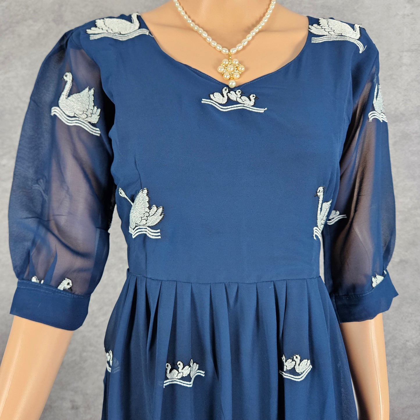 Navy Blue Swan Georgette Frock
