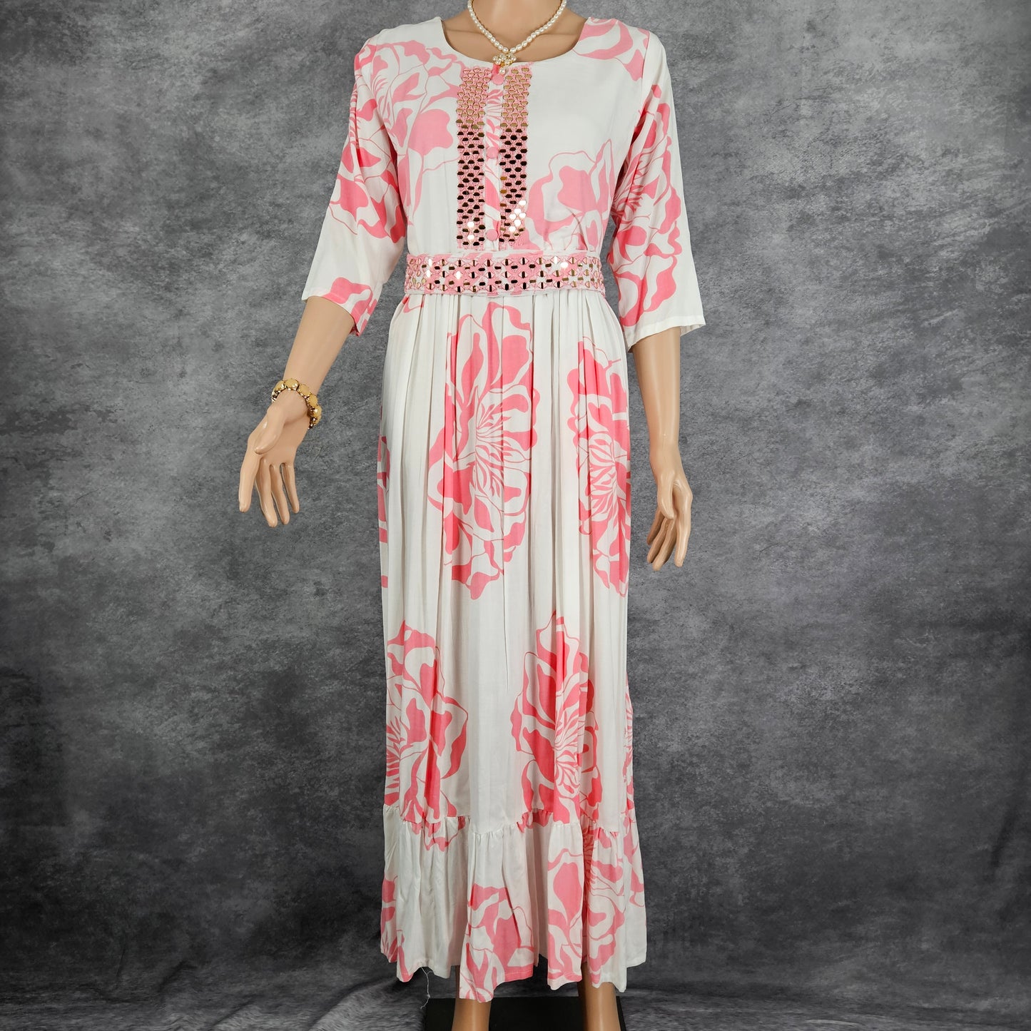 Flamingo White Long Frock