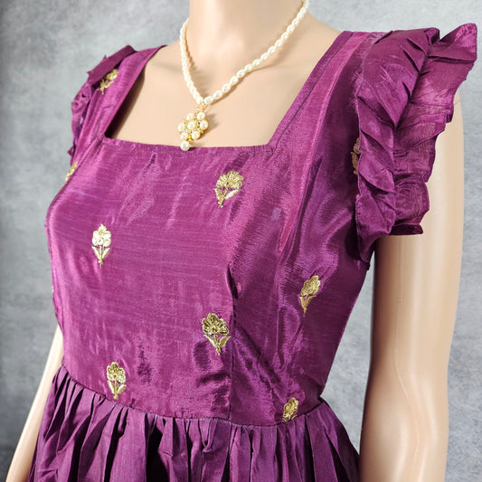 Orchid Purple Chinnon Shortsleeve Long Frock