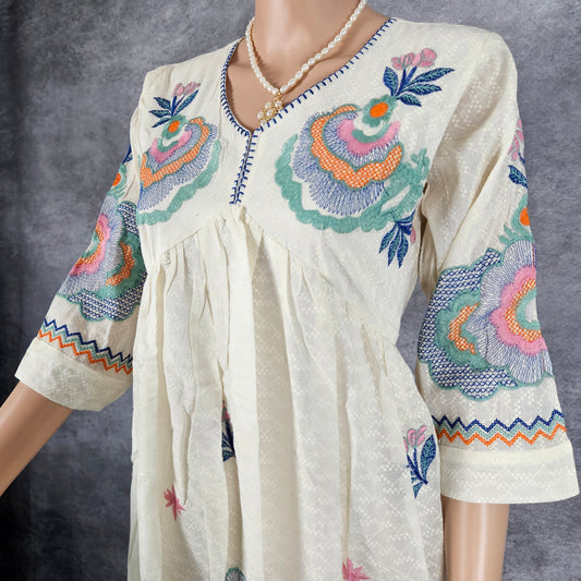 Frost White Embroidery Long Frock