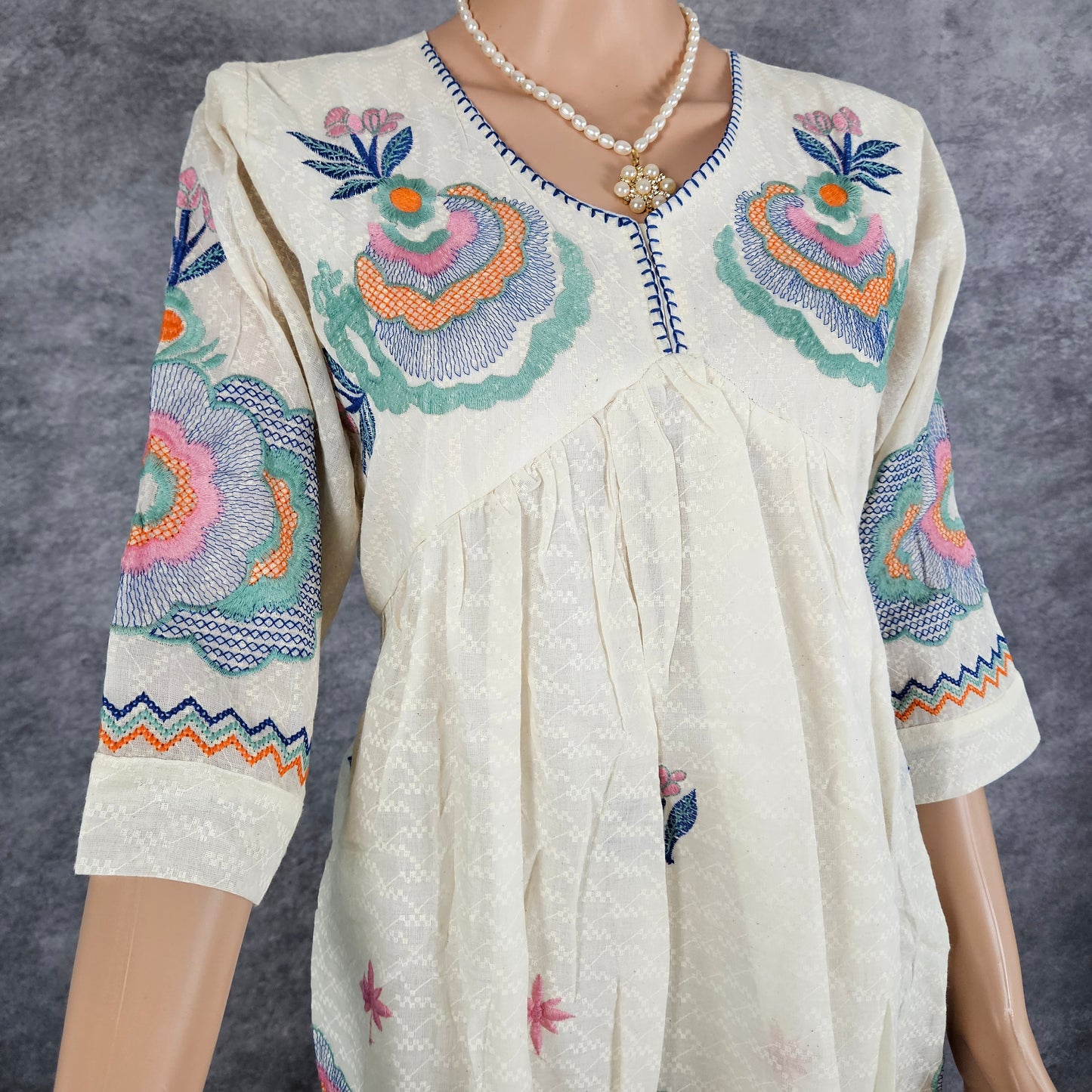 Frost White Embroidery Long Frock