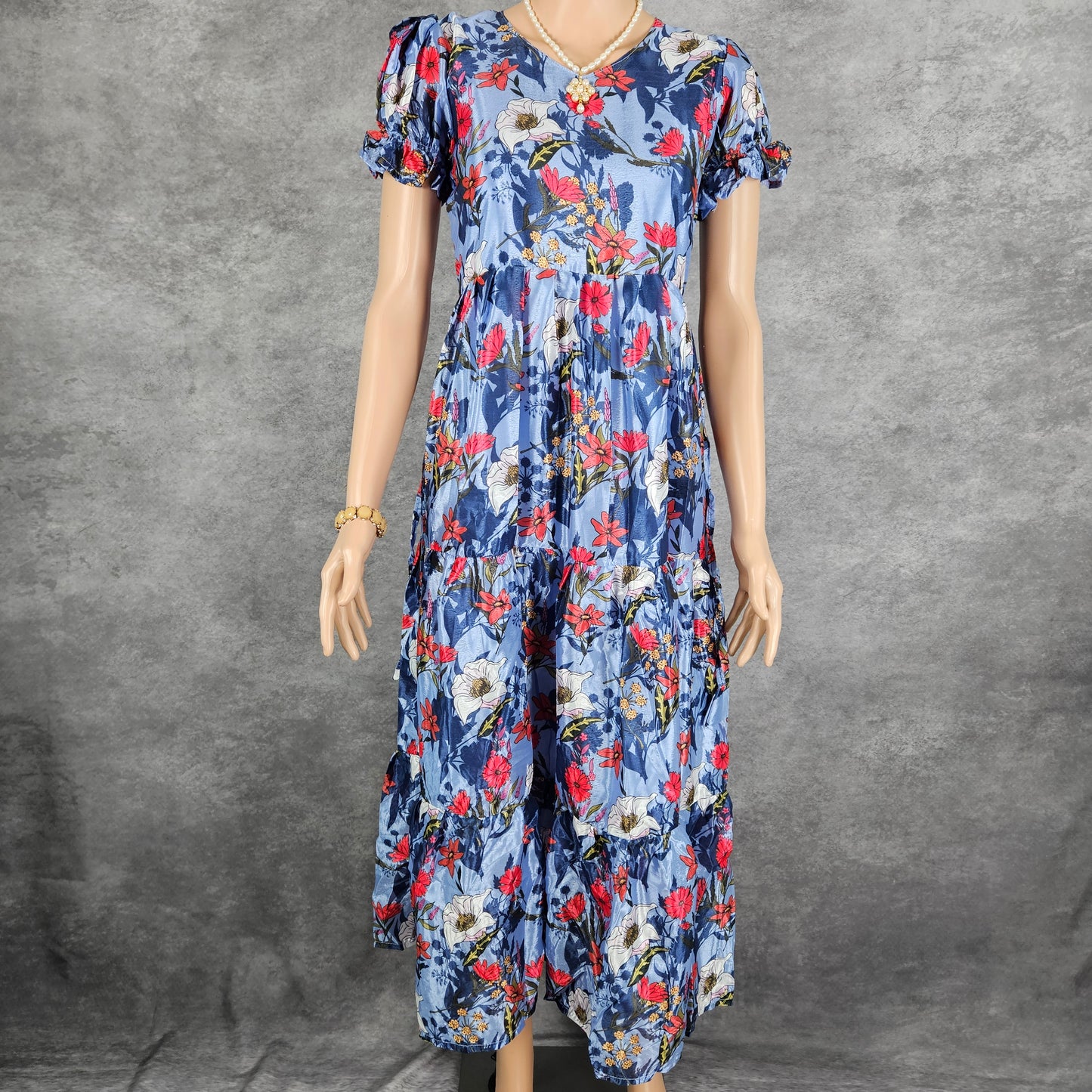 Pulse Blue Satin Floral Frock