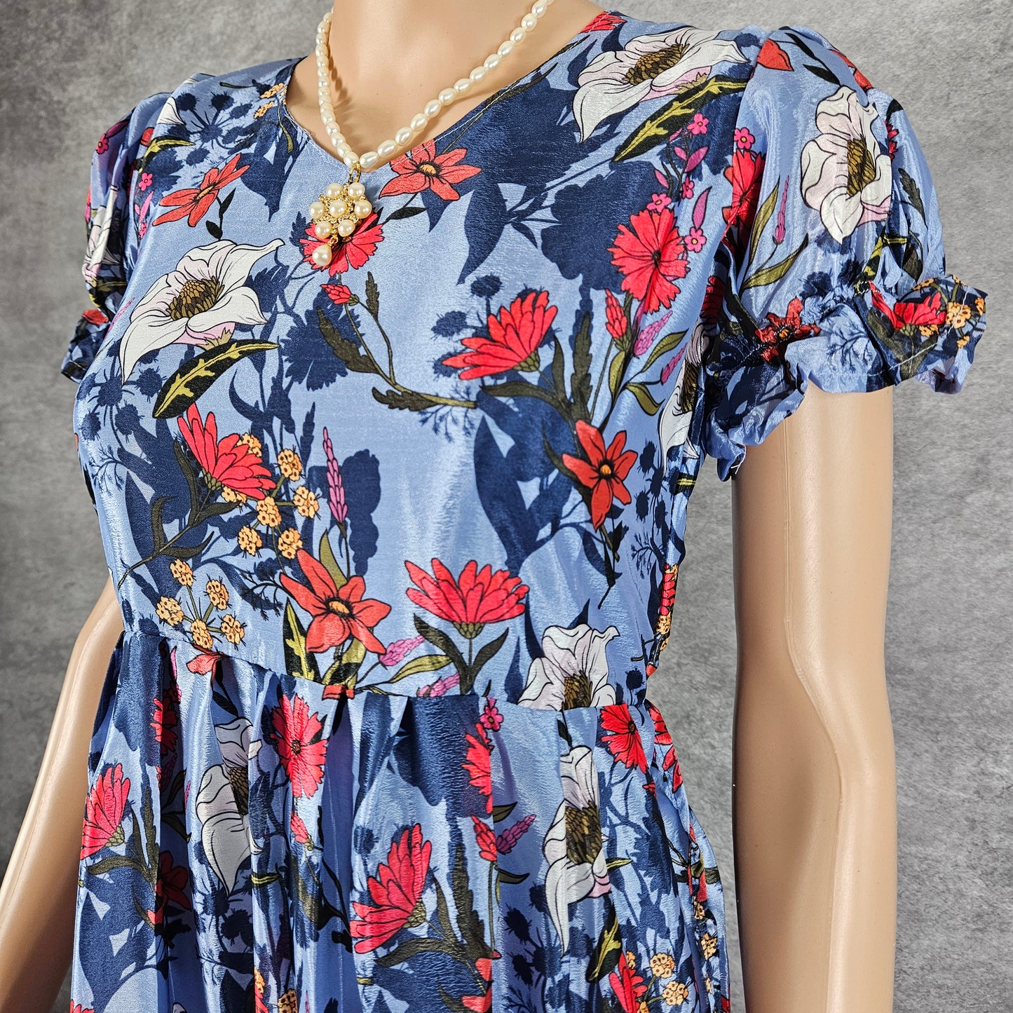 Pulse Blue Satin Floral Frock