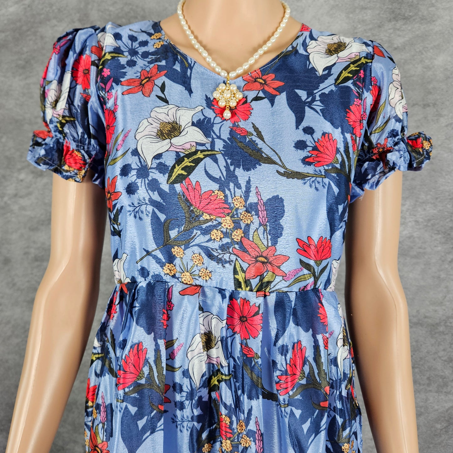 Pulse Blue Satin Floral Frock