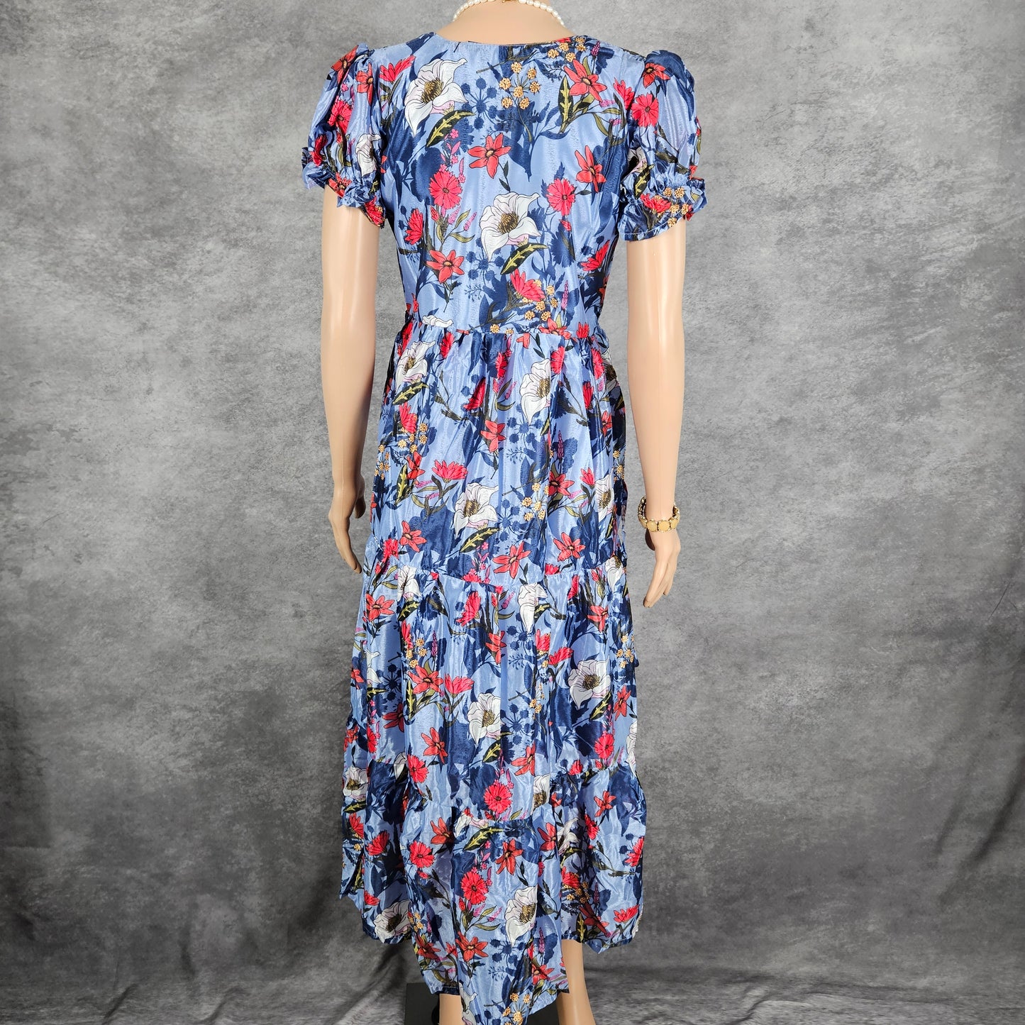 Pulse Blue Satin Floral Frock