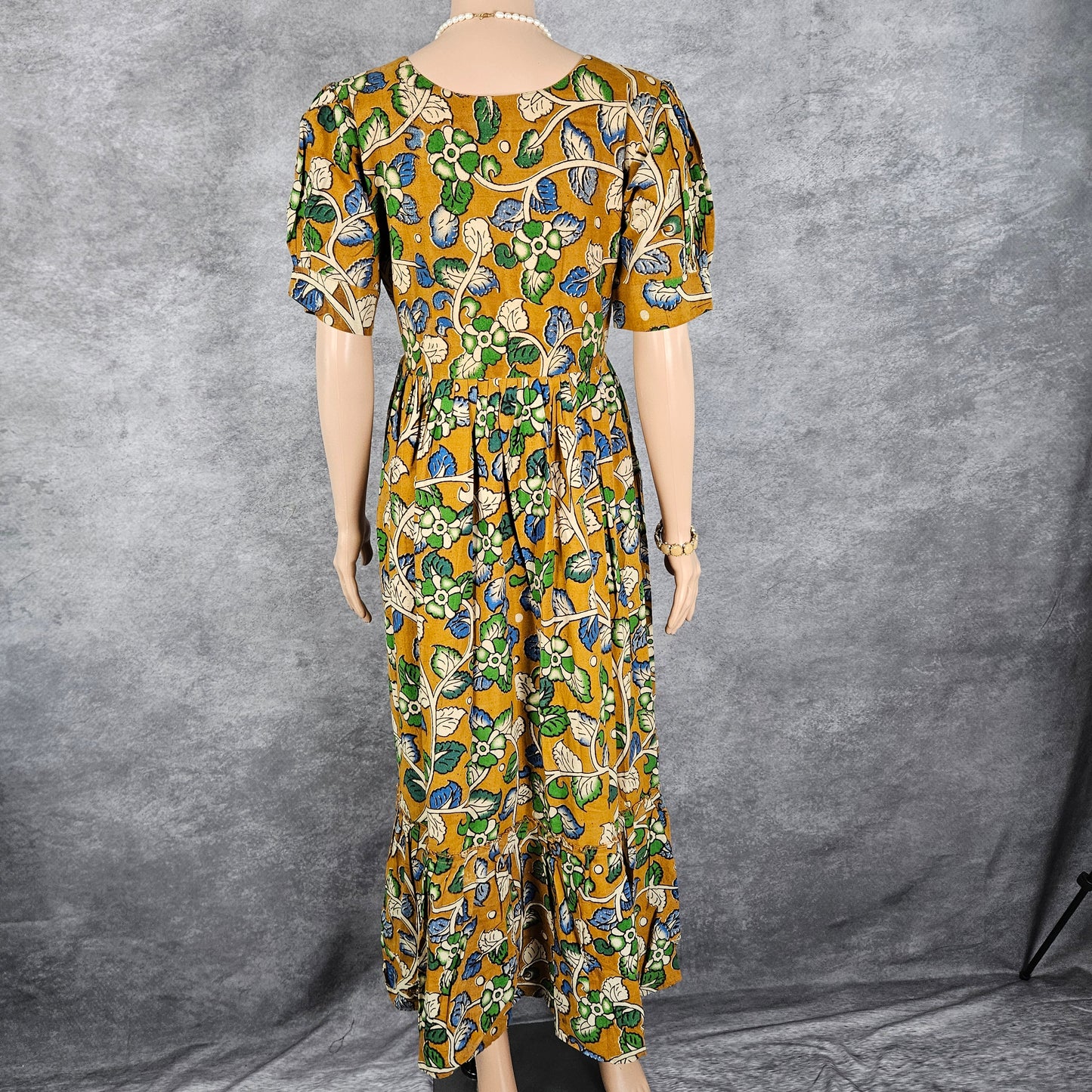 Brown Green Floral Kalamkari Frock