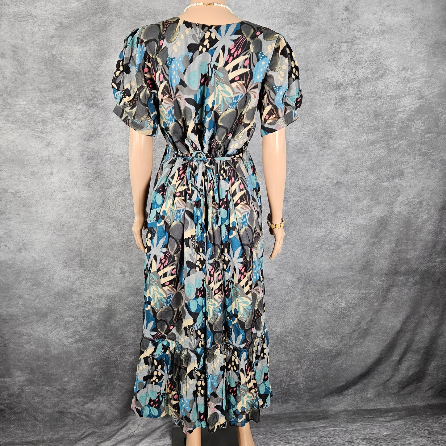 Black Blue Rayon Cotton Frock