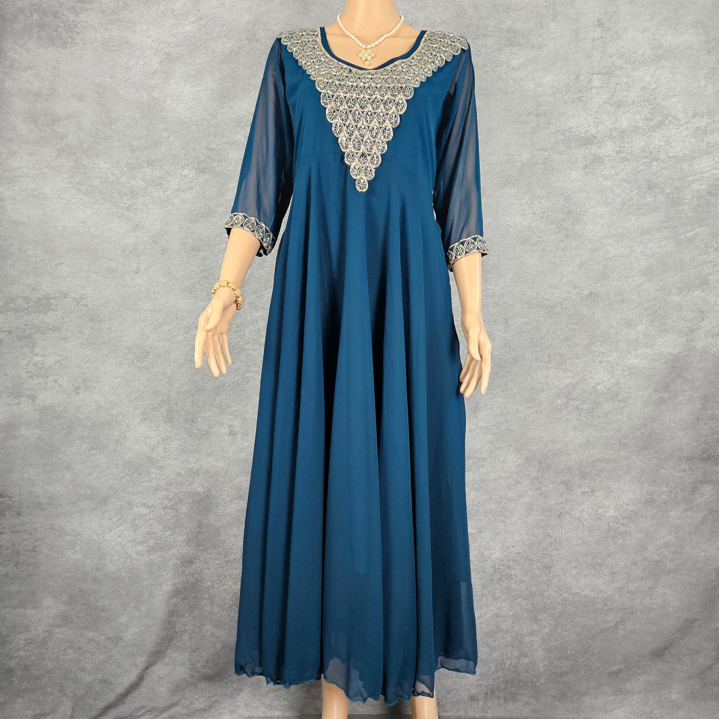 Krishna Blue Georgette Cutdana Frock
