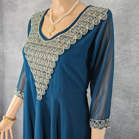 Krishna Blue Georgette Cutdana Frock