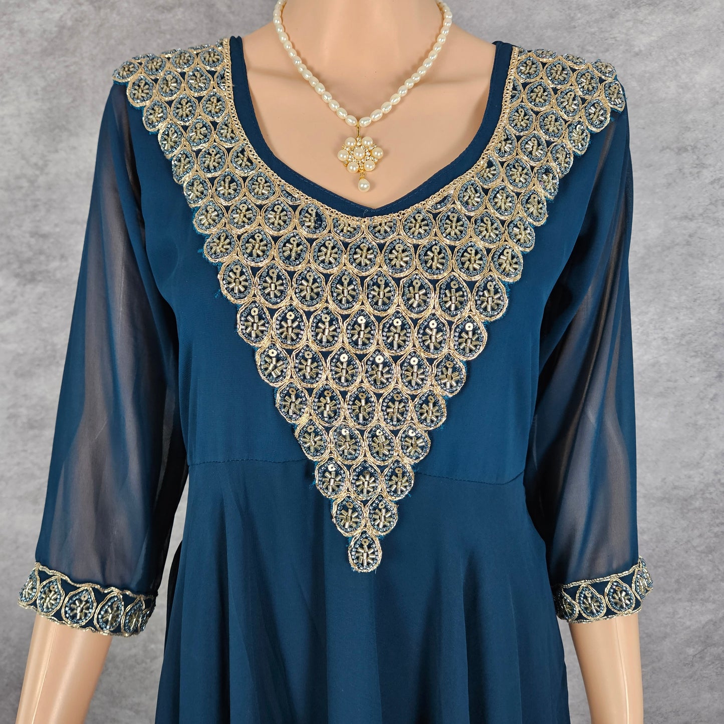 Krishna Blue Georgette Cutdana Frock