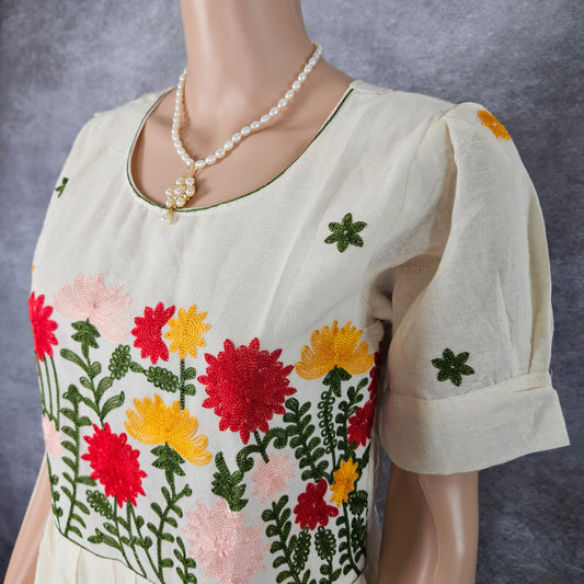 Bavarian Cream Kora Embroidery Frock
