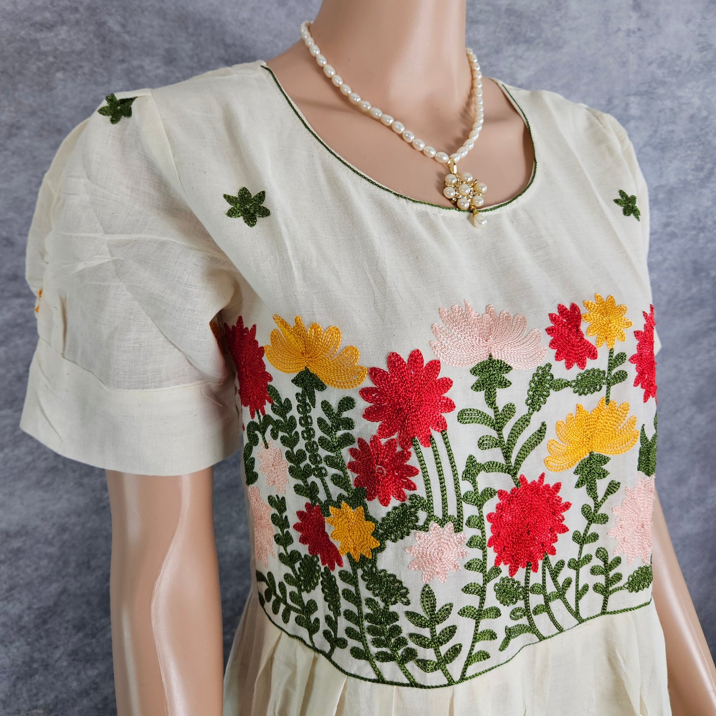 Bavarian Cream Kora Embroidery Frock