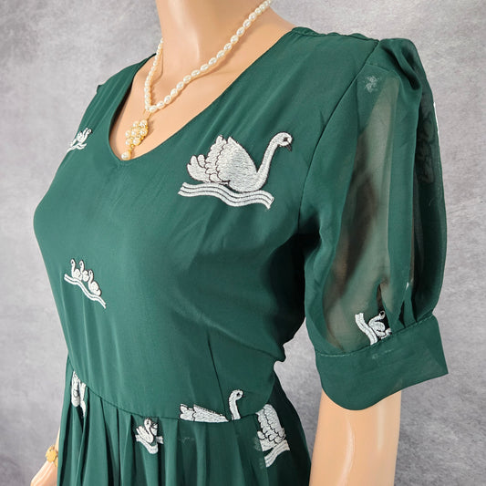 Bottle Green Swan Georgette Frock