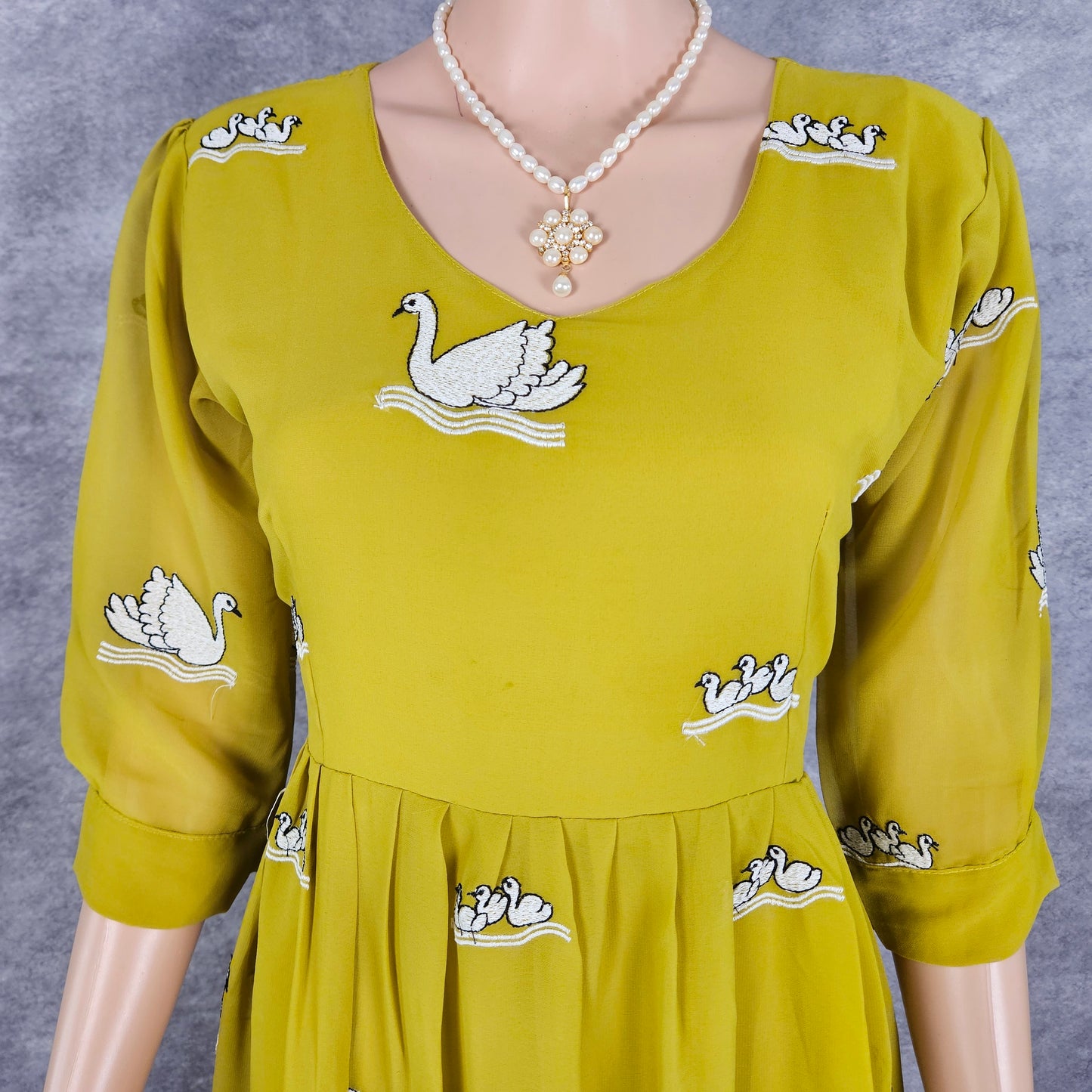 Mehendi Green Swan Georgette Frock