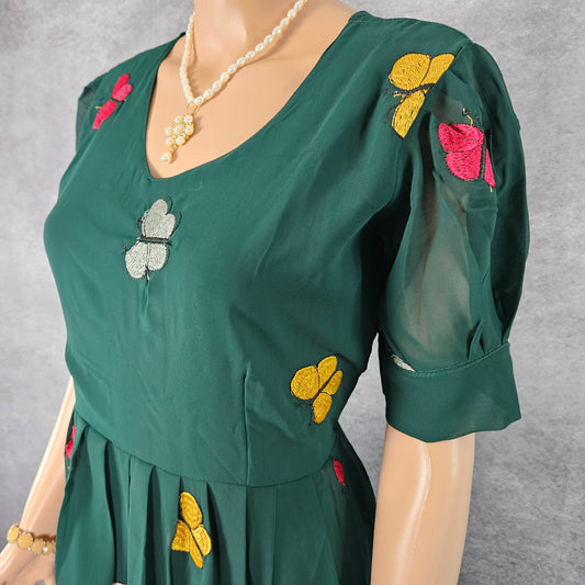 Green Georgette Butterfly Frock