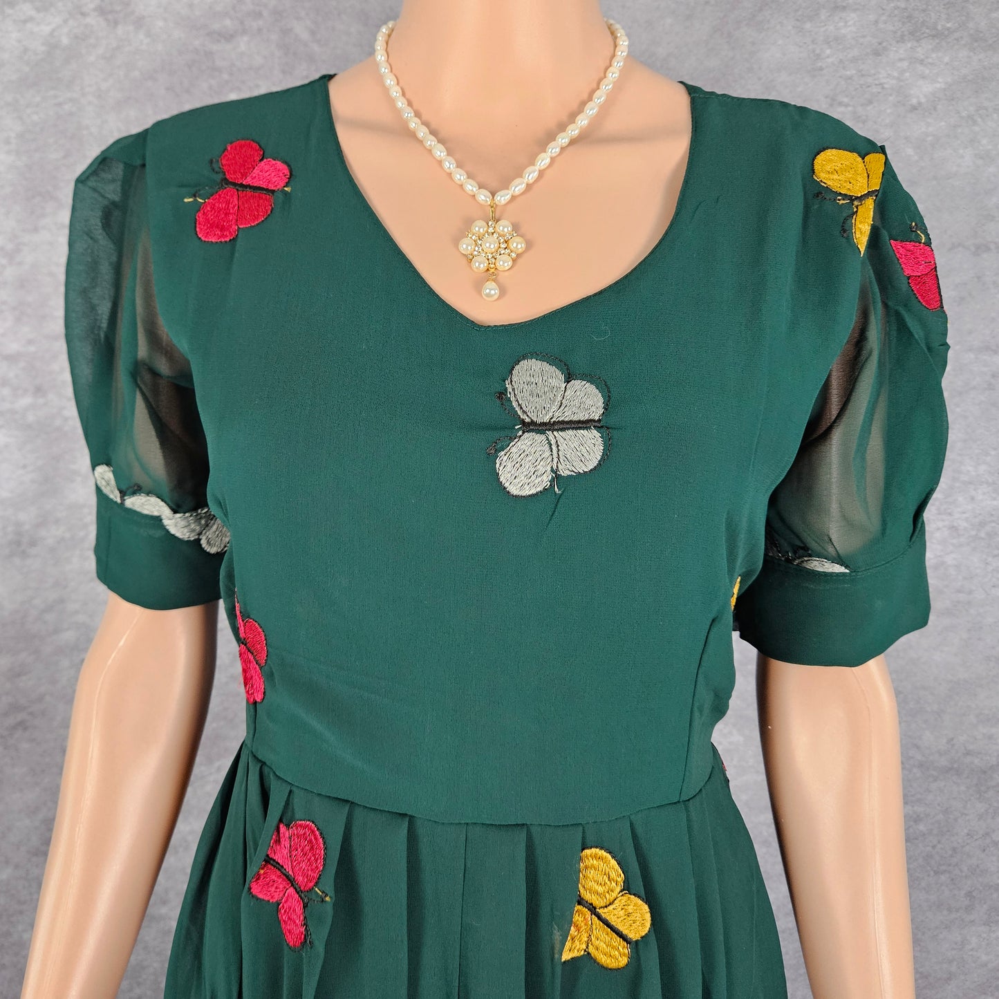 Green Georgette Butterfly Frock