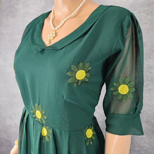 Green Sunflower Georgette Frock