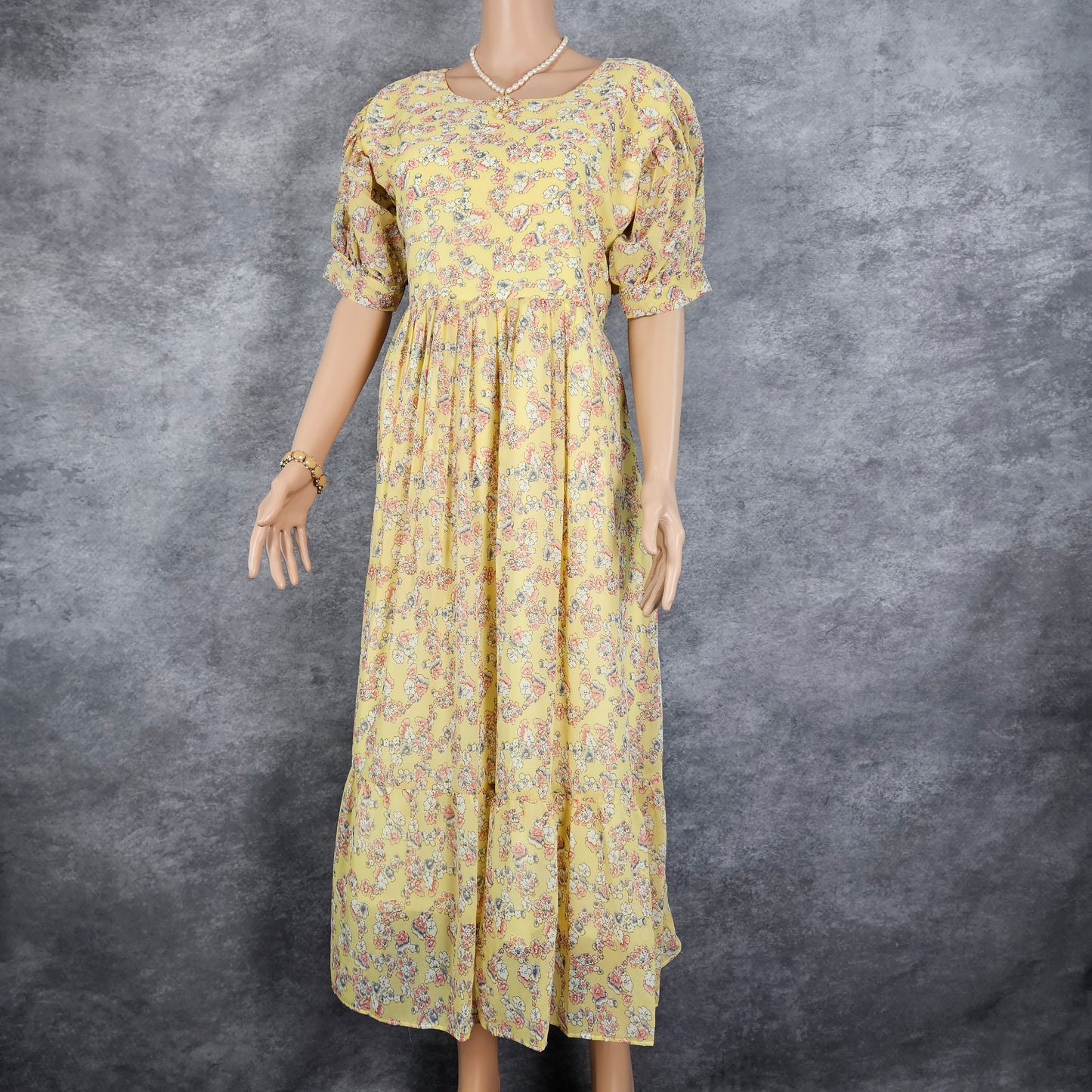 Light Yellow Floral Georgette Frock