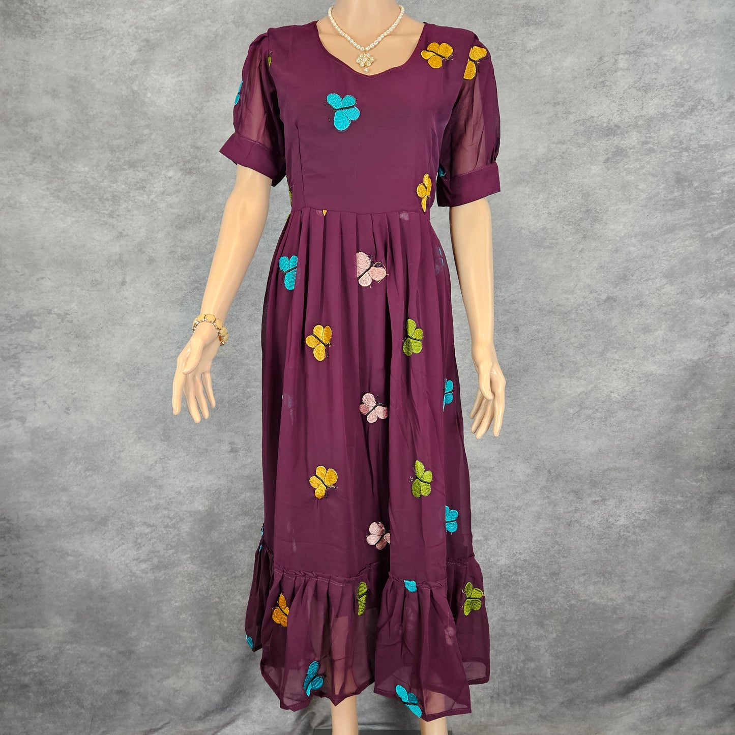 Wine Georgette Butterfly Frock