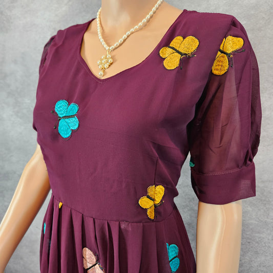 Wine Georgette Butterfly Frock