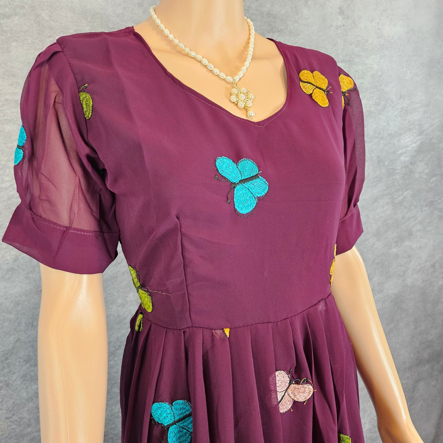 Wine Georgette Butterfly Frock