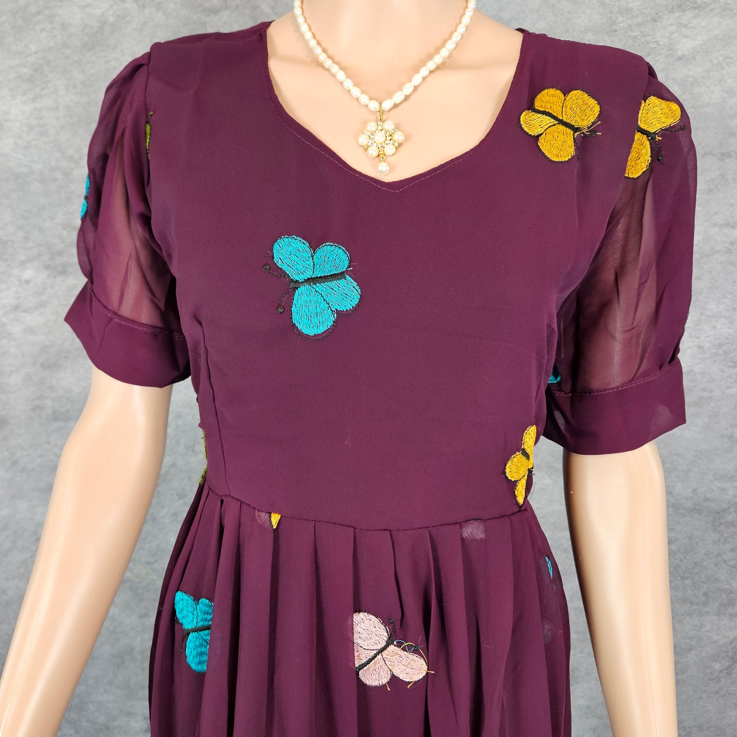 Wine Georgette Butterfly Frock