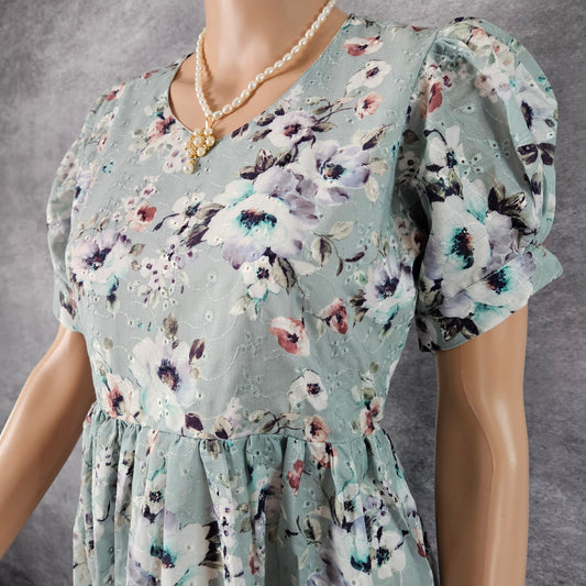 Mint Hakoba Floral Frock