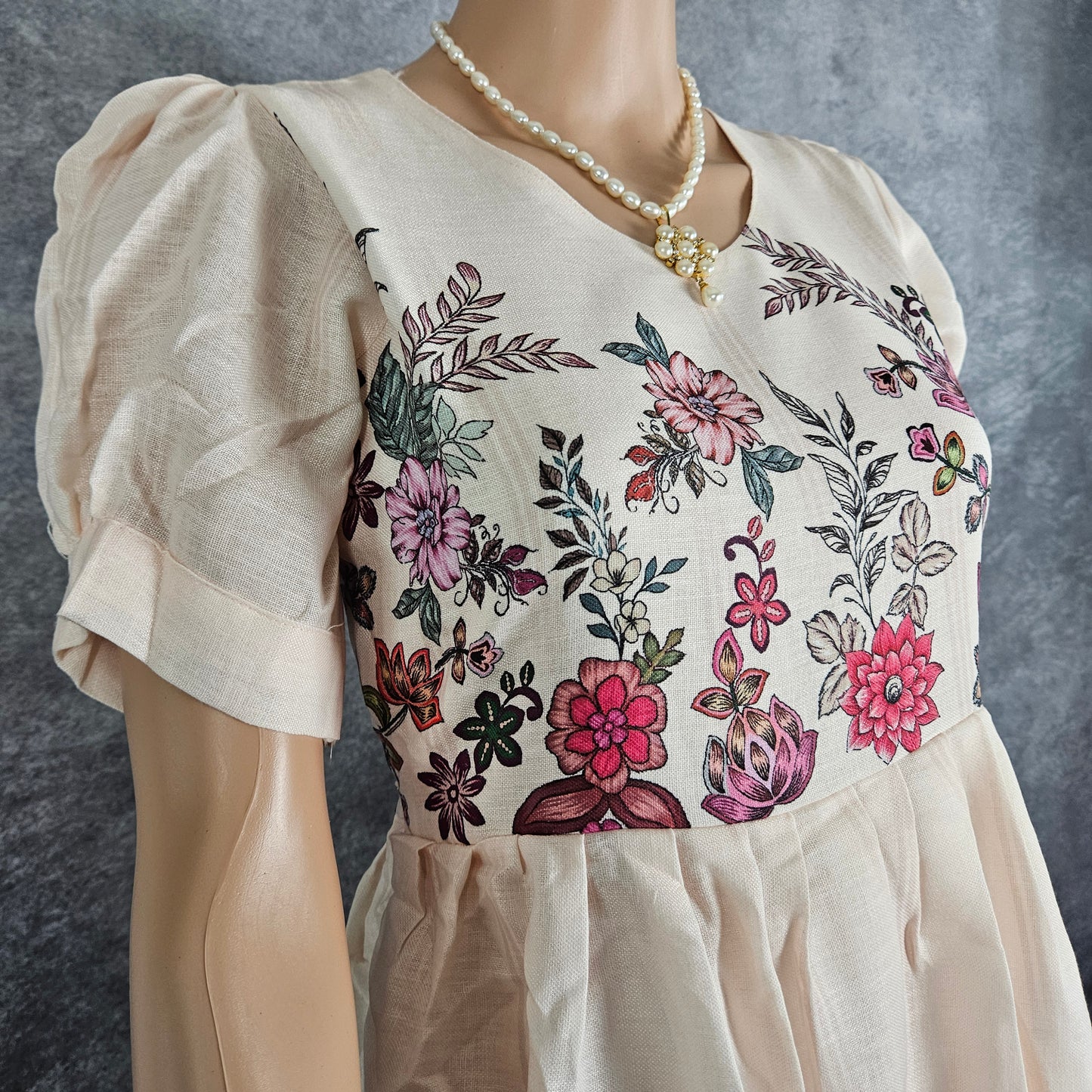 Light Peach Floral Cotton Frock