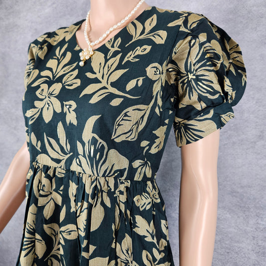 Dark Green & Gold Floral Vertican Frock