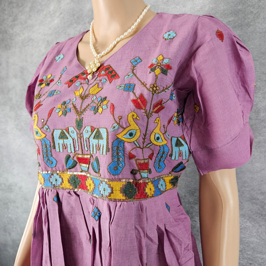 Fuschia Pink Kora Embroidery Frock