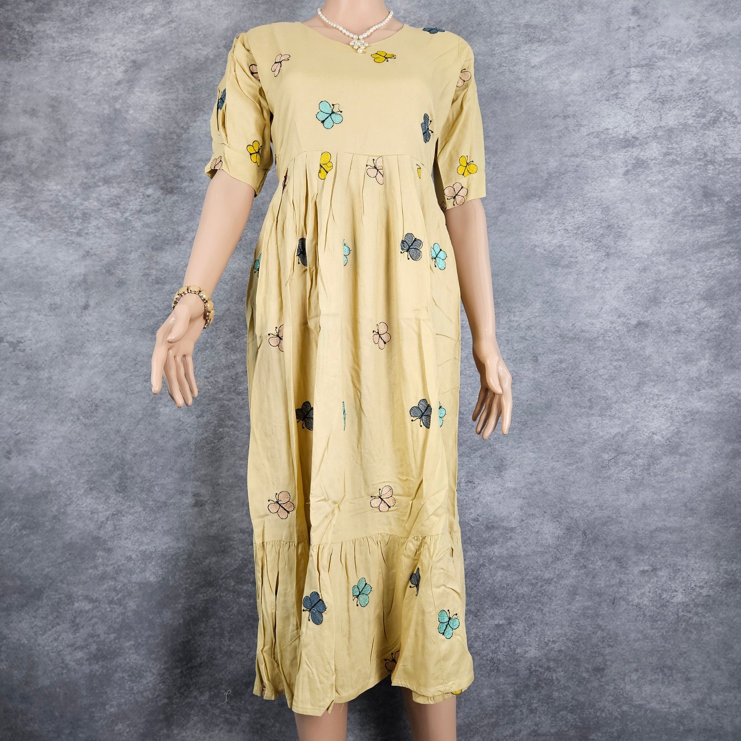 Beige Butterfly Frock