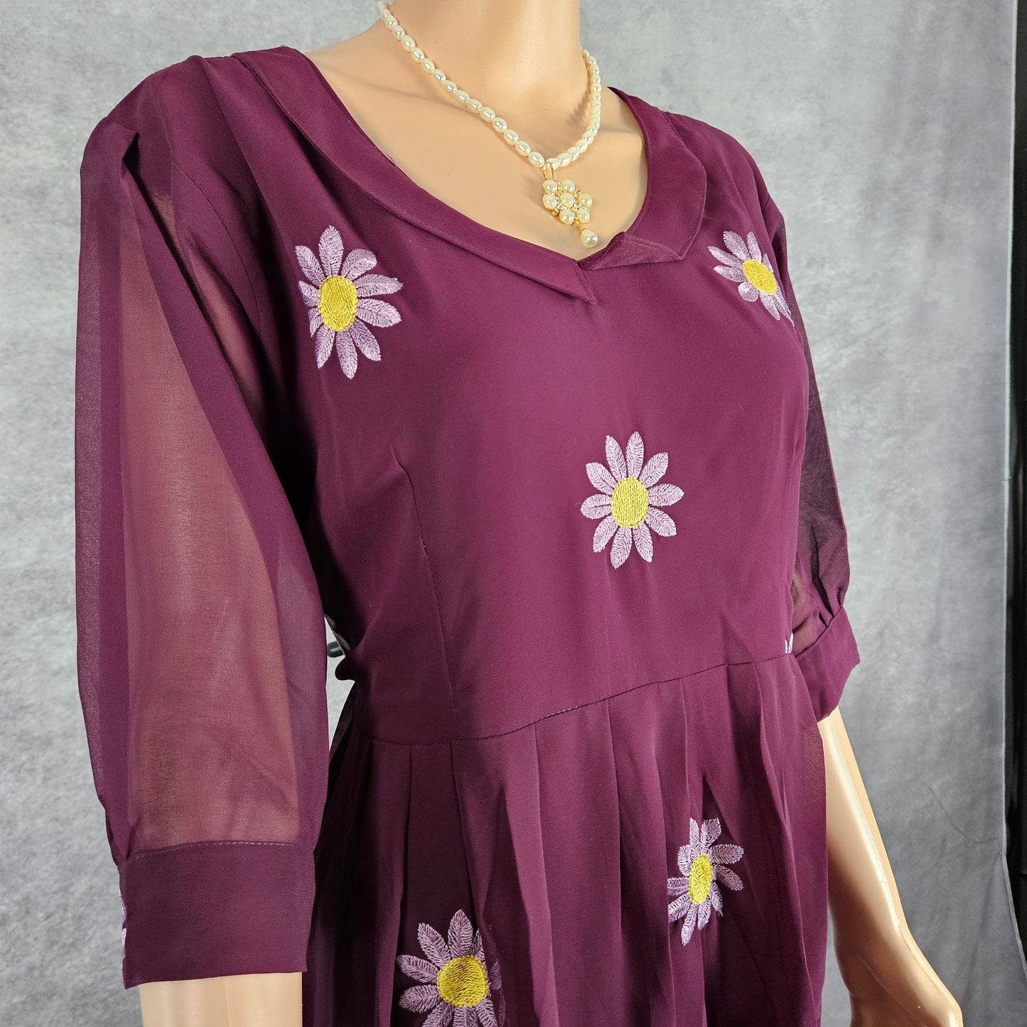 Wine Georgette Sunflower Frock