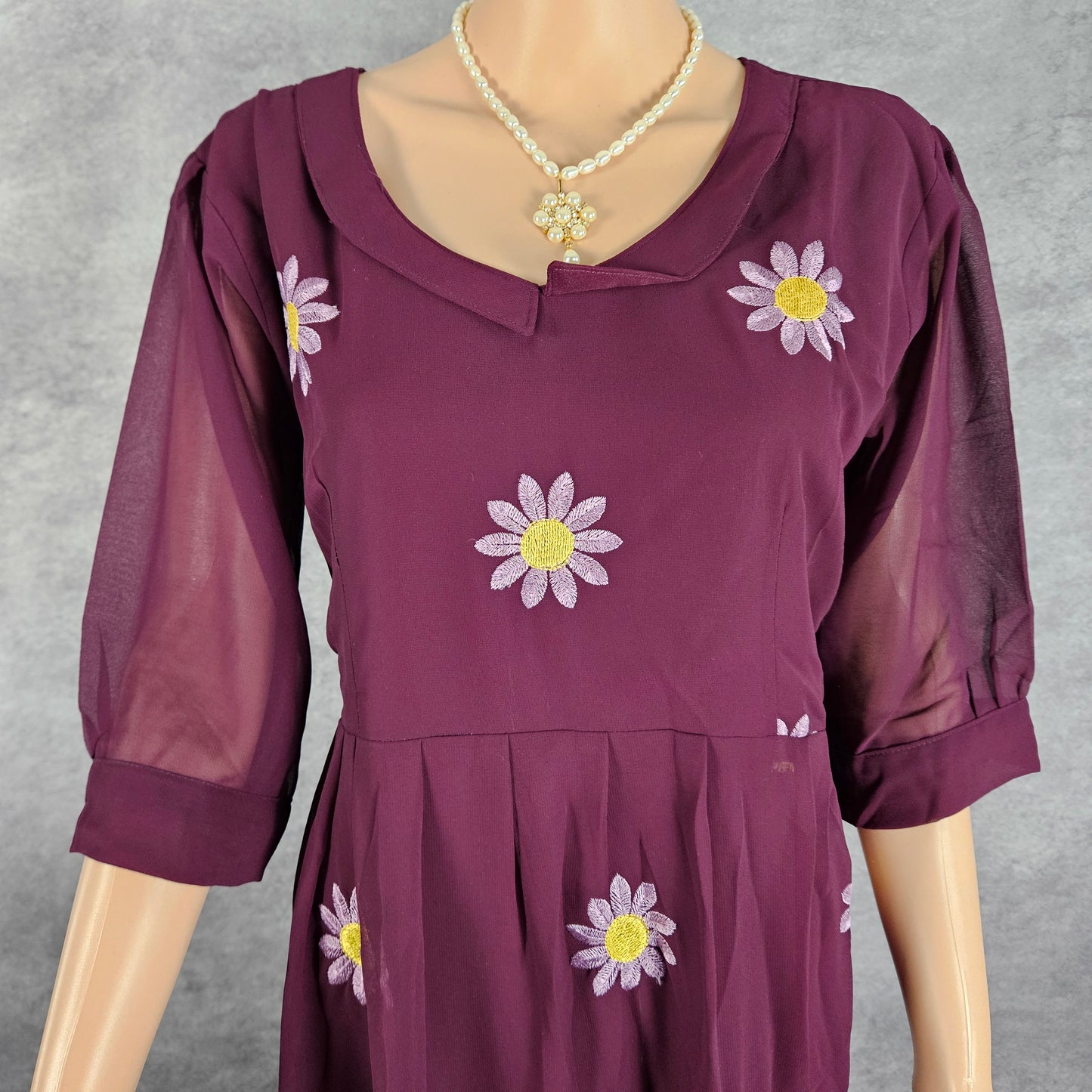 Wine Georgette Sunflower Frock