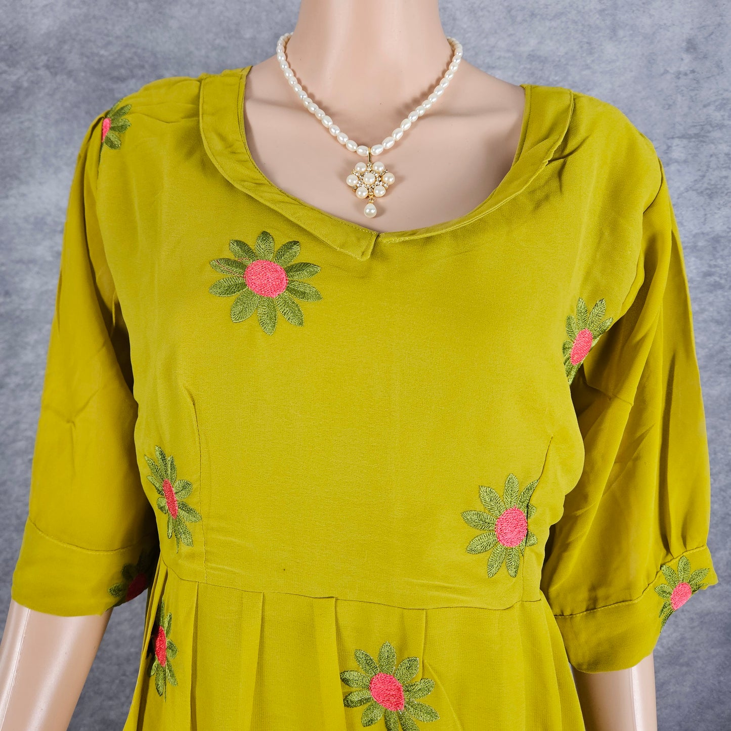 Mehendi Green Georgette Sunflower Frock