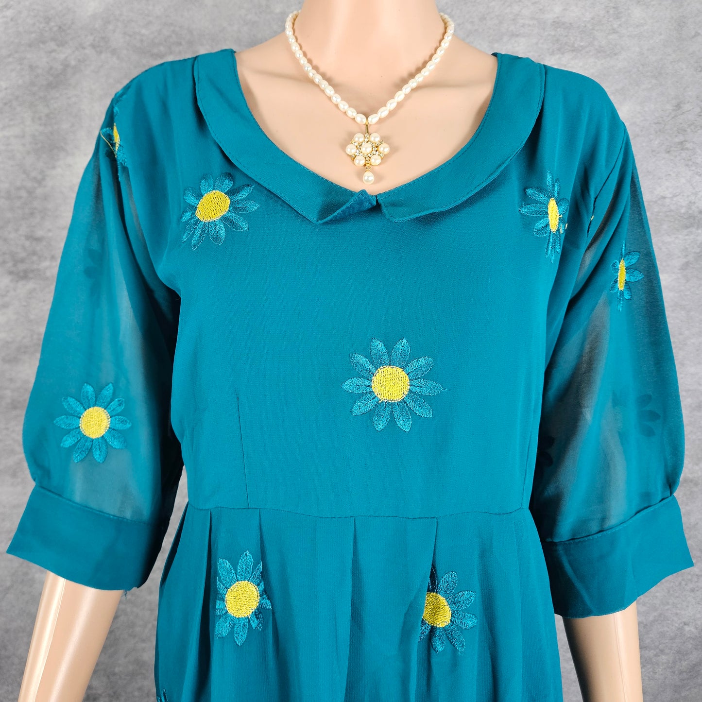 Turqouise Blue Georgette Sunflower Frock