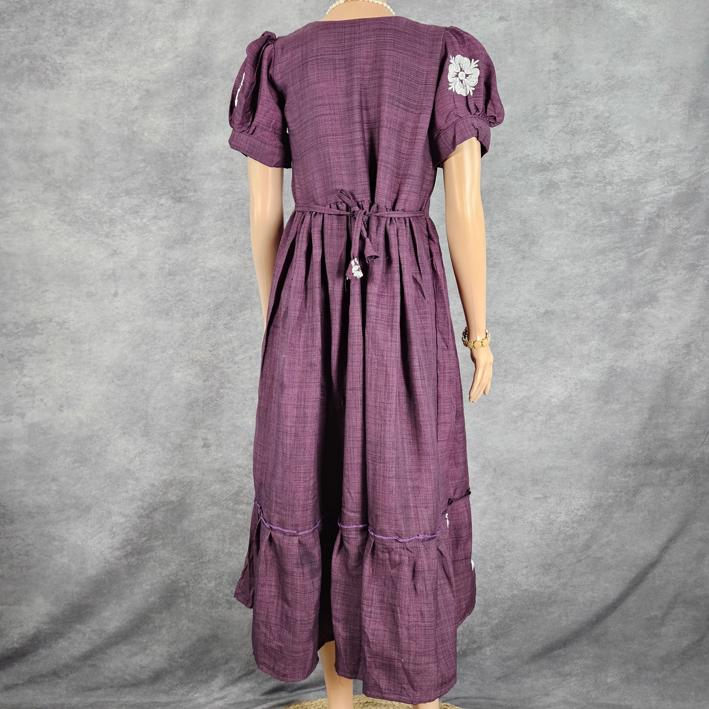 Wine Linen Embroidery Frock
