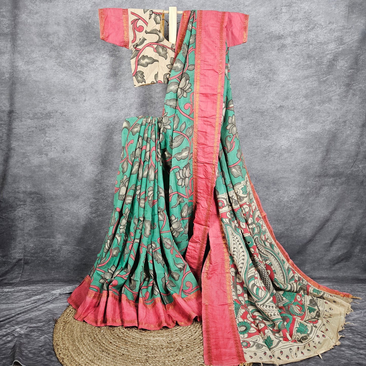 Corrosive Green Kalamkari Silk Saree