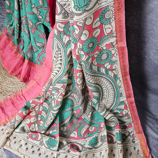 Corrosive Green Kalamkari Silk Saree