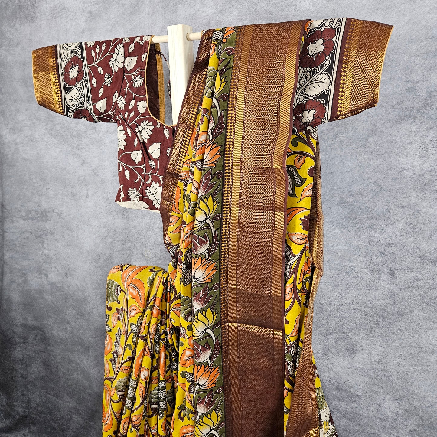Citrine Yellow Kalamkari Silk Saree